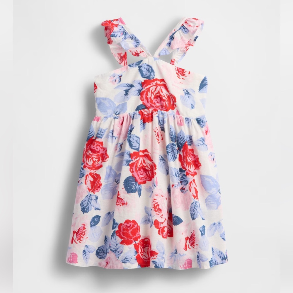 NWT FLUTTER V-NECK DRESS FLORAL ROSES GIRLS SIZE 4 GAP KIDS
